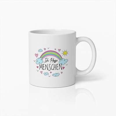 Ich Hasse Menschen Mok 330ml – Grappige Duitse Regenboog Koffiebeker – Humoristisch Cadeau voor Introverten & Anti-Sociale Mensen