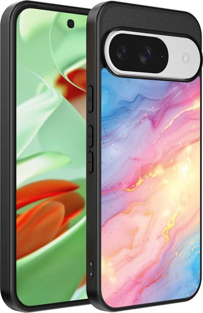 Geschikt voor Google Pixel 9 Pro Telefoonhoesje met Regenboog Glitter Marmer Opdruk - TPU Backcover Case Rainbow Glitter Marble Design - Smartphonica geschikt voor Google Pixel 9 Pro