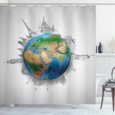 New Bed, Aarde Realistische Aarde Planeet Douchegordijn Badkamer Decor Set met Haakjes, 175 cm B 190 cm L