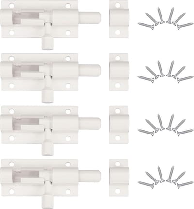 4 stuks deurgrendels - 63 x 25 mm - schuifslot voor deuren - slotgrendel - wit .