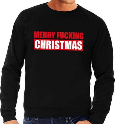 Bellatio Decorations Foute kersttrui - sweater - Merry Fucking Christmas - zwart - voor heren - Kersttruien - kleding S