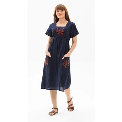 Jurk met korte mouwen van transparante stof, plus size, midi-lengte, marineblauw LCVT