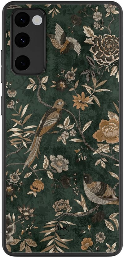 Hoesje geschikt voor Samsung Galaxy S20 FE - Khaki golden flowers - Groen - TPU case - Print - Hardcase zwart telefoonhoesje