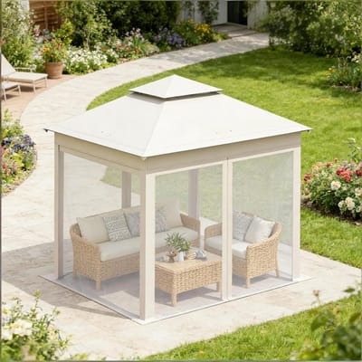 Partytent Paviljoen - Tuintent Outdoor - Feestelijke Bijeenkomsten - Muggennet Wanden - 3 x 3 meter - Beige