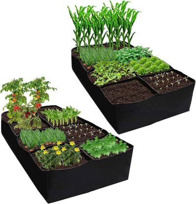 Rechthoekige plantenzakken van vliesstof voor buitengebruik, ademend en duurzaam, ideaal voor groenten, fruit en bloemen, 8 vakken, 180 x 90 x 30 cm, 480 l, zware belasting