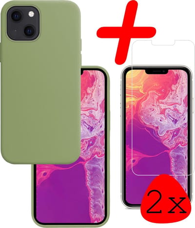 Hoesje Met 2x Screenprotector - Geschikt voor Apple iPhone 13 Mini - Sterk & Shockproof - Back Cover - Siliconen Case - Telefoon Hoes - Groen