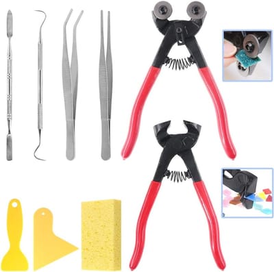 Mosaic Tool Set met 9 Stuks, Inclusief Zware Wielen, Glasmozaïek Tang en Tegel Snijplank, Voor Creatieve Mozaïekprojecten