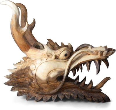 Levensgrote drakenkop - Levensechte Draak Hoofd Houtsnede - 40x24x37 (cm) - 6 kg