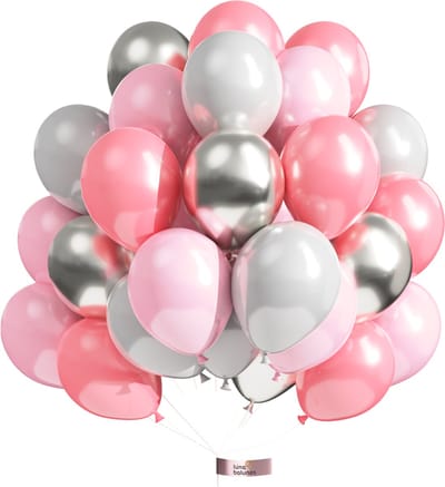 Luna Balunas 50 Stuks Roze Ballonnen Grijs Zilver Helium Babyshower Geboorte communie - Verjaardag Mesisje - Eco Friendly Communie Lentefeest