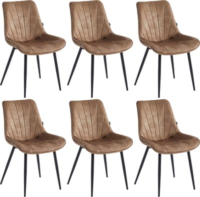 Colenis® - Lesedi Eetkamerstoel - Set Van 6 - Taupe - Adoré Velvet - Industrieel