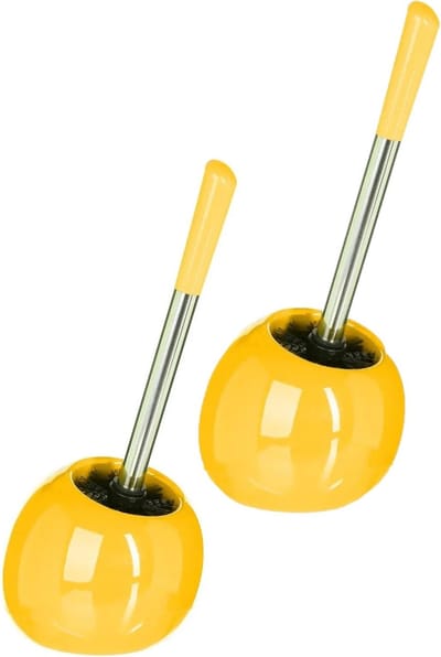 2x 5five wc-/toiletborstel met houder rond - geel glans - keramiek - 36 cm