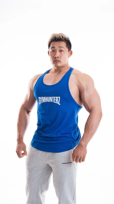 Gymhunterz Tanktop - Tanktop heren - Tanktop fitness - bodybuilding - Halter shirt mannen - Kleur Blauw- Maat M