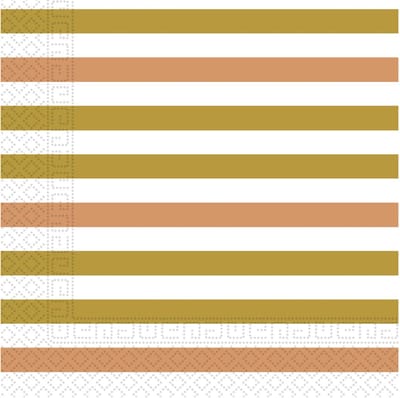Vegaoo - 20 papieren servetten met gouden, roségouden en koperkleurige strepen 33 x 33 cm