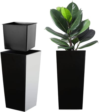KADAX Bloempot, bloembak van kunststof, plantenbak voor bloemen, binnen en buiten, tuin, balkon, terras, huis, weerbestendig, imitatie rotan (57,5 cm hoog, matzwart)