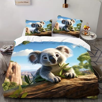 Koala Beddengoed Set 2/3 stuks Digitale Print 3D Patroon Zachte Huidvriendelijke Polyester Hoes, Dekbedovertrek met Kussenslopen, Dienthema EU Single 135x200cm gray
