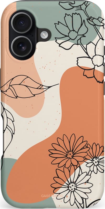 Casetastic hoesje geschikt voor Apple iPhone 17 - MagSafe - Dubbellaagse bescherming - Lijnenspel Botanisch - Fashion Case - Crème Saliegroen Perzik