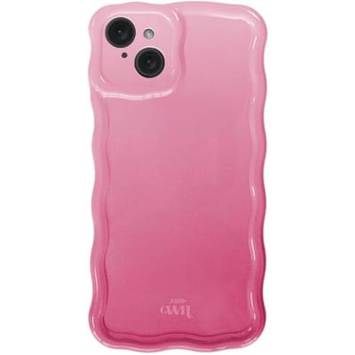 xoxo Wildhearts Glossy Wavy Case Pink Sorbet telefoonhoesje - Geschikt voor iPhone 14 - Golvend hoesje - Glimmende silicone case met golven - Vlekbestendig - Camerabescherming - Roze