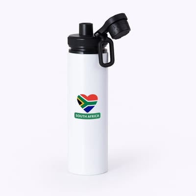 Hacebo® - Zuid afrika vlag hartje waterfles met draaidop zwart - Zuid afrika - reizigers - toerist - verjaardagscadeau - souvenir - vakantie - kado - water fles - 850ML