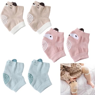 longziming - Kniebeschermers - Kniepads - Baby kniebeschermers - Set van 3 - Zachte katoenmix - Antislip rubberen stippen - Geschikt voor 0-24 maanden