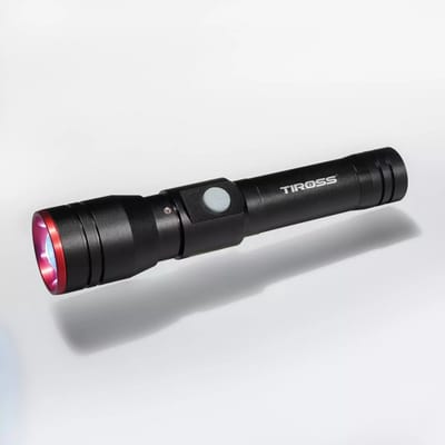TIROSS Professionele oplaadbare led zaklamp 600 lumen, spatwaterdicht IPX4 met zoom en powerbankfunctie