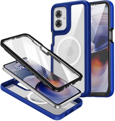 Hoesje met Ingebouwde Screenprotector Geschikt voor Motorola Moto G55 | Compatibel met MagSafe | Full Protect Valbescherming | Schokbestendige Beschermhoes | Doorzichtig / Blauw