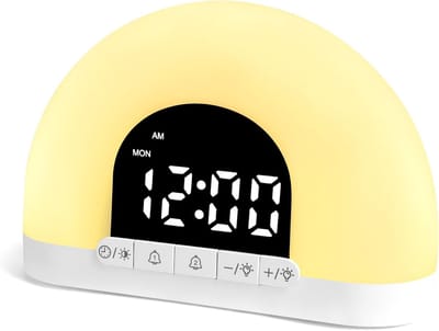 Sunrise Wekker, Wekkerlicht met Zonsopgangsimulatie, 9 Minuten Snooze Dubbele Alarmen, 30 Dimbare Lichtniveaus Digitale Klok, Slaapkamer Nachtlamp voor Tieners Jongens Meisjes Zware Slapers