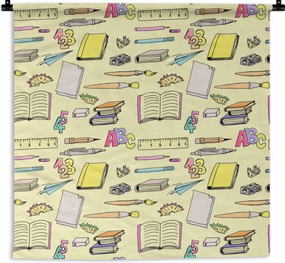Wandkleed - Wanddoek - School - Patronen - Potlood - 180x180 cm - Wandtapijt