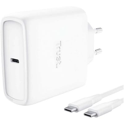 Trust Maxo GaN - 65W USB-C Oplader - Ook voor 45W Laptops - Snellader voor smartphone, tablet en laptop - 2m Kabel - Wit