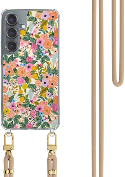 Casimoda® hoesje met koord - Geschikt voor Samsung S25 - Pink Garden - Afneembaar koord - TPU/polycarbonaat - Roze