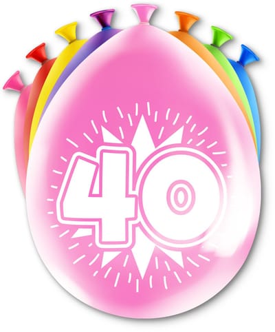 LUQ – Latex Ballonnen Happy Party 40 Jaar – 8 Stuks – Veelkleurig – Verjaardag Decor – Feest Versiering – Helium Ready