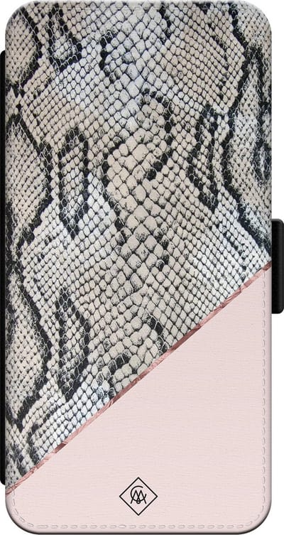 Casimoda® bookcase - Geschikt voor iPhone 14 - Hoesje met pasjeshouder - Snake Print Roze - Roze - Kunstleer