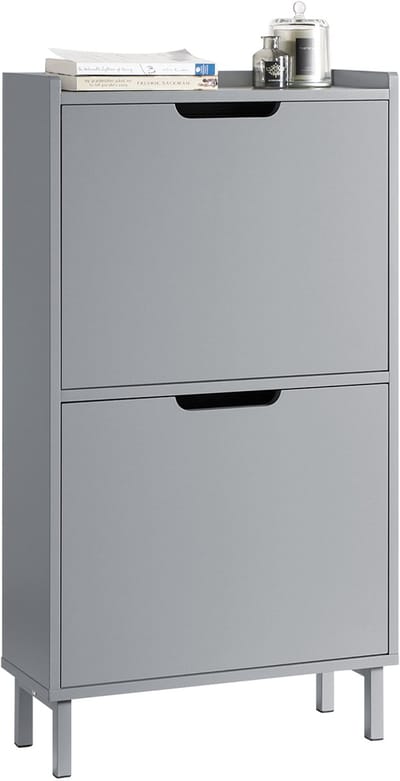 SoBuy FSR151-HG Schoenenkast - Grijze Opbergkast met 2 Kleppen