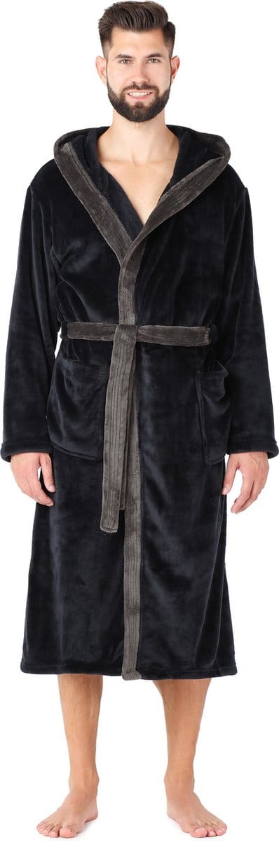 Ladeheid Heren Badjas - Wasmachine bestendig - Polyester - LA-LA40-221-DG - Zwart/Grafiet – M