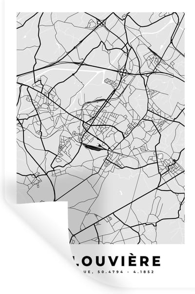 Muurstickers - Sticker Folie - Stadskaart – Zwart Wit - Kaart – La Louvière – België – Plattegrond - 20x30 cm - Plakfolie - Muurstickers Kinderkamer - Zelfklevend Behang - Zelfklevend behangpapier - Stickerfolie
