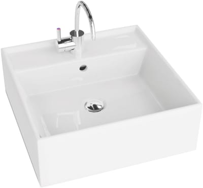 LAVITA Opzetwastafel LA GROMERA 41x41x15 cm - Wit Hoogglans - Met Kraangat en Overloop - Keramische Waskom