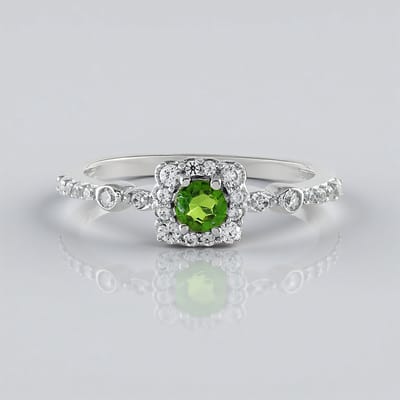 Cavill - Zilveren ring - 925 Sterling platina verguld - 0,185ct Russische diopsied & 0,25ct Cambodjaanse zirkonia - Groen elegant