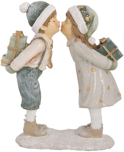 Clayre & Eef Decoratie Beeld Kinderen 15x6x18 cm Beige Kunststof