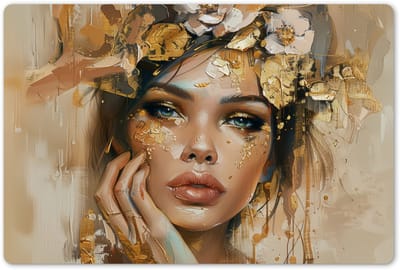 Placemats 45x30 cm - Placemat kunststof - 1 stuk - Vrouw - Bloemen - Goud - Portret - Borden onderleggers - Decoratie voor op tafel - Keuken tafeldecoratie accessoires - Vinyl onderlegger - Tafelversiering