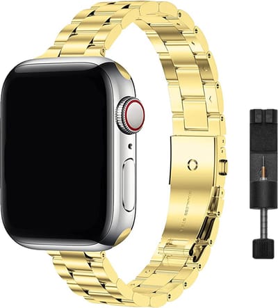 Innerlight® Narrow - Goud - 38/40/41mm - Metalen bandje geschikt voor Apple Watch - Schakel Armband RVS - Stainless Steel Watch Band - Roestvrijstaal - Horlogeband - Geschikt als Apple Watch bandje voor Series 1/2/3/4/5/6/7/8/9/10 42mm/11 42mm/SE