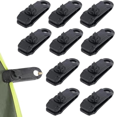 Sterke bevestigingsclips - 10 stuks, multifunctioneel, voor afdak, tent, luifel, auto, caravan, zwembadhoes, schaduwdoek (zwart)