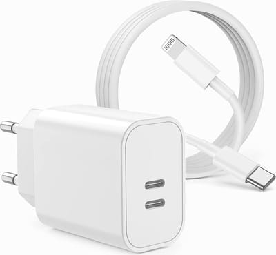Oplader geschikt voor iPhone 11 12 13 14 15 16 17 - Usb C naar Lightning Kabel 1 Meter Kunststof - Usb C Adapter 35w GaN - Usb C Oplader 2 Poorten - PPS Fast Charging - Power Delivery