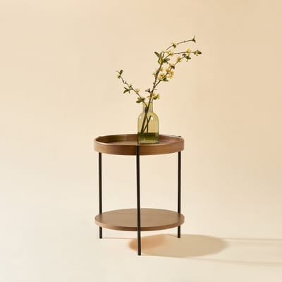 DESMIU Ronde Salontafel Met Twee Niveaus - Praktische Opbergruimte En Display - Voor Woonkamer En Kleine Ruimtes - Massief Hout En MDF - Walnoot - 69x38 Cm