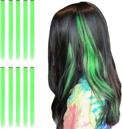 Kleurige Haarstrengen voor Kinderen 55 cm - 10 Stuks Lange Synthetische Haarextensions in Groen - Clip-in Haaraccessoires voor Creatieve Styling