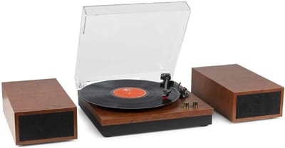 SNJY® Platenspeler Bluetooth - Platenspeler met Speakers - CD Speler - 2 Losse Luidsprekers - 3 Snelheden - Bruin