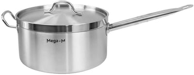 Mega-M PRO Gastronomische Steelpan met Deksel - 8 Liter - Ø 26 cm - RVS - Sandwichbodem - Voor alle Warmtebronnen (ook Inductie) - Hoogte 14,5 cm - Professionele Kwaliteit