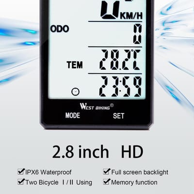 WEST BIKING 2,8 inch Groot Scherm Fietskilometer Teller Regenbestendige Fietssnelheidsmeter Fiets Stopwatch veelkleurig