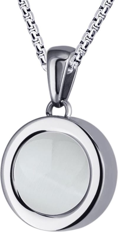Quiges 12mm Mini Munt Hanger Zilverkleurig RVS Glans met Cat's Eye Beige Munt en Box Ketting Ankerketting 42-46cm
