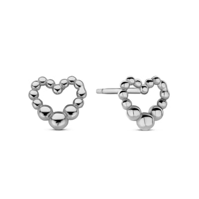 New Bling - 9NB-1386 - oorbelknopjes met bolletjes hart - 925 sterling silver - rhodium plated - 7,2 x 7,6mm