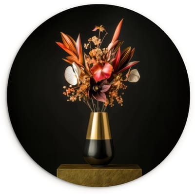 WallCircle® Wandcirkel 120x120 cm - Muurcirkel Exotisch - Boeket - Vaas - Goud - Muurdecoratie woonkamer - Wanddecoratie slaapkamer - Kamer decoratie accessoires - Ronde schilderijen XXL
