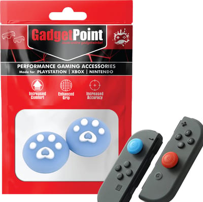 Gadgetpoint - Thumb Grips voor Nintendo Switch Joy-Con Controllers - Gaming Thumbgrips - Performance Anti-Slip Thumbsticks - Bescherming Accessoires - Pootjes - Blauw met Wit